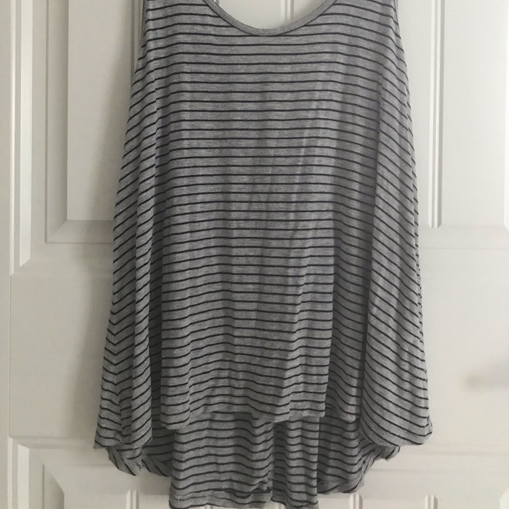 grey and navy blue striped loose tank
